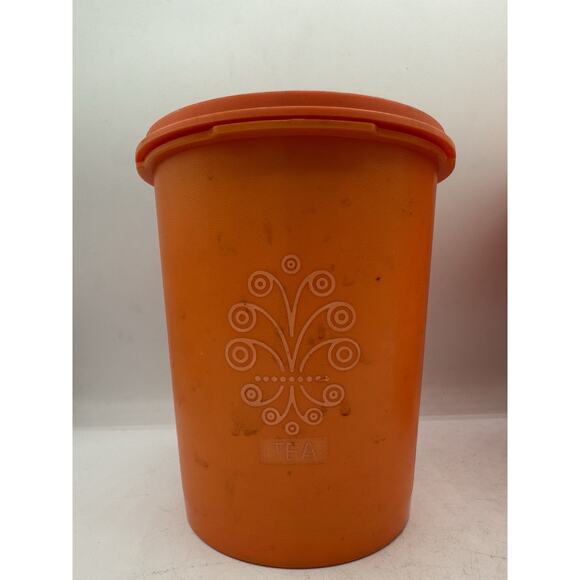 Vintage Tupperware Harvest Orange Coffee & Tea Canisters w/ Lids 809-14 & 811-13 - Picture 2 of 14